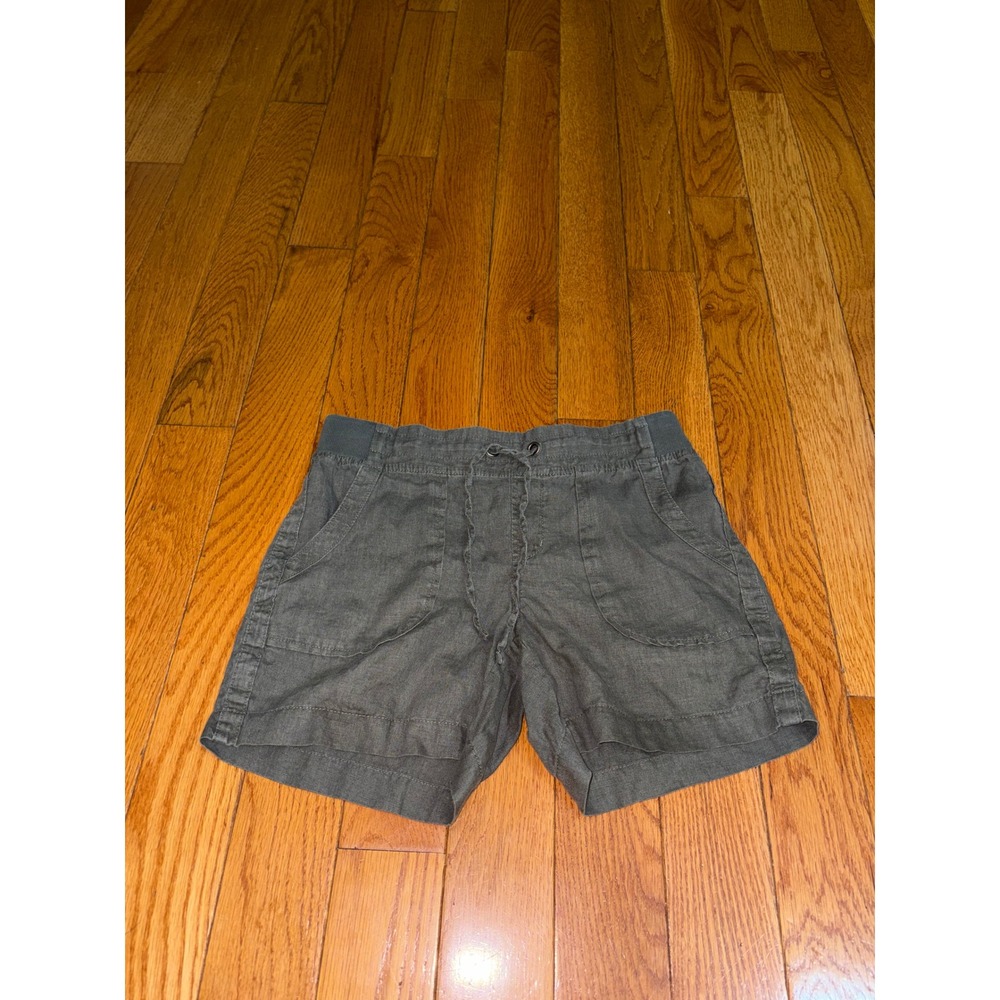 Athleta Womens Olive Green Linen Blend Drawstring Utility Shorts Size 2